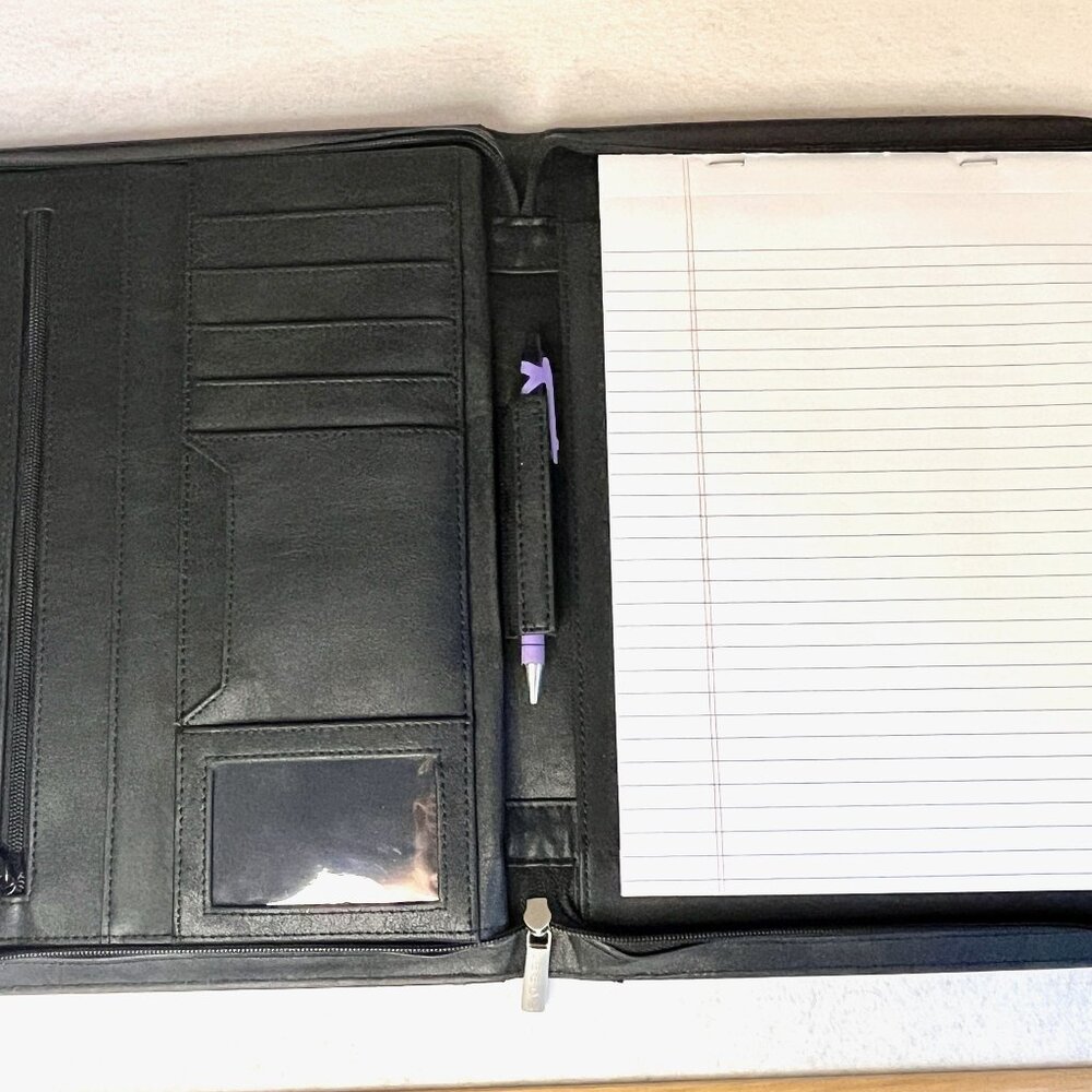 Leeds Zippered Portfolio Folder/Organizer * Black Leather-like * 10"x13.5"